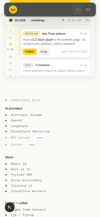 Workhorse platform, mobile cut. The same activity ledger streaming on the right.