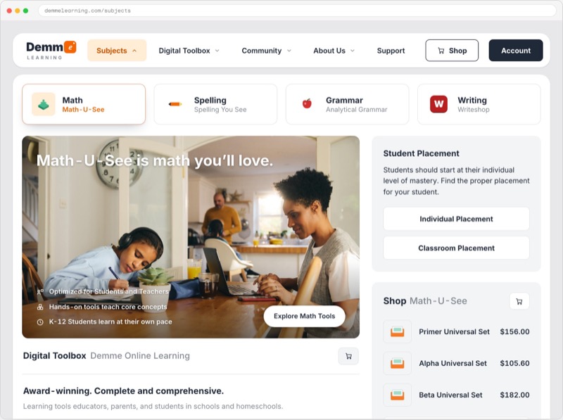 Subjects, placement and shop