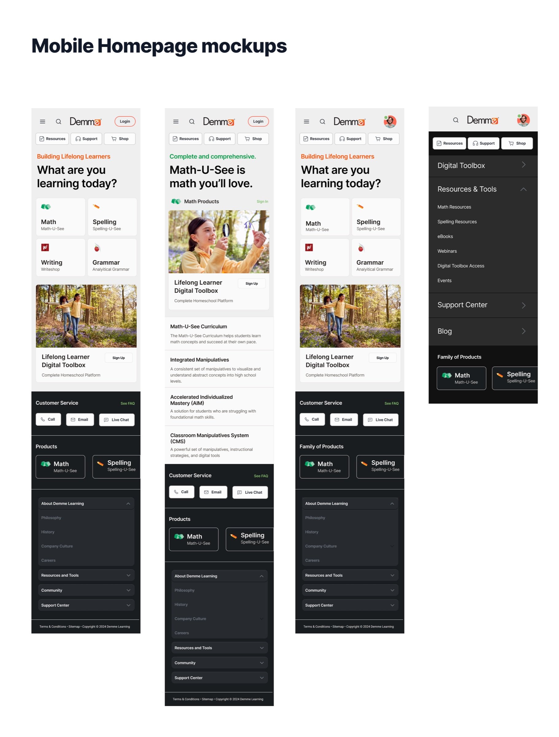 Mobile homepage mockups