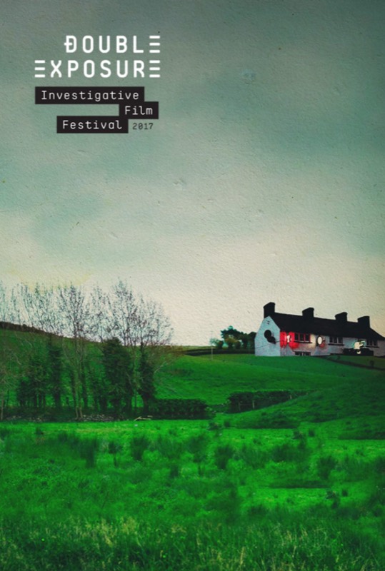 Co-branded poster for No Stone Unturned: a farmhouse on a green hillside under the festival name