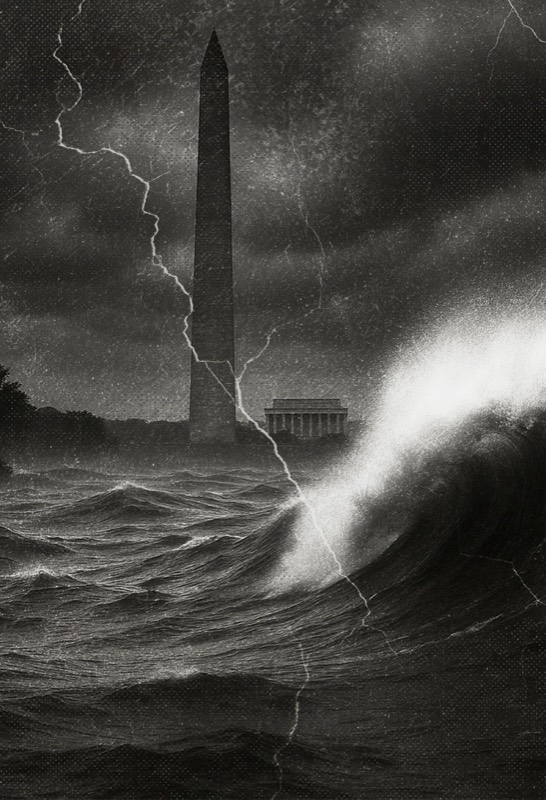 Study: the Monument and a breaking wave, grain heavy