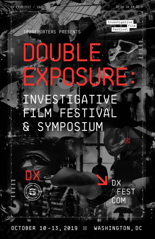 The 2019 poster: the name in red over a collage of eyes and hands