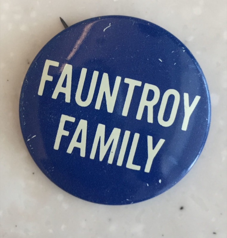 A blue Fauntroy Family button