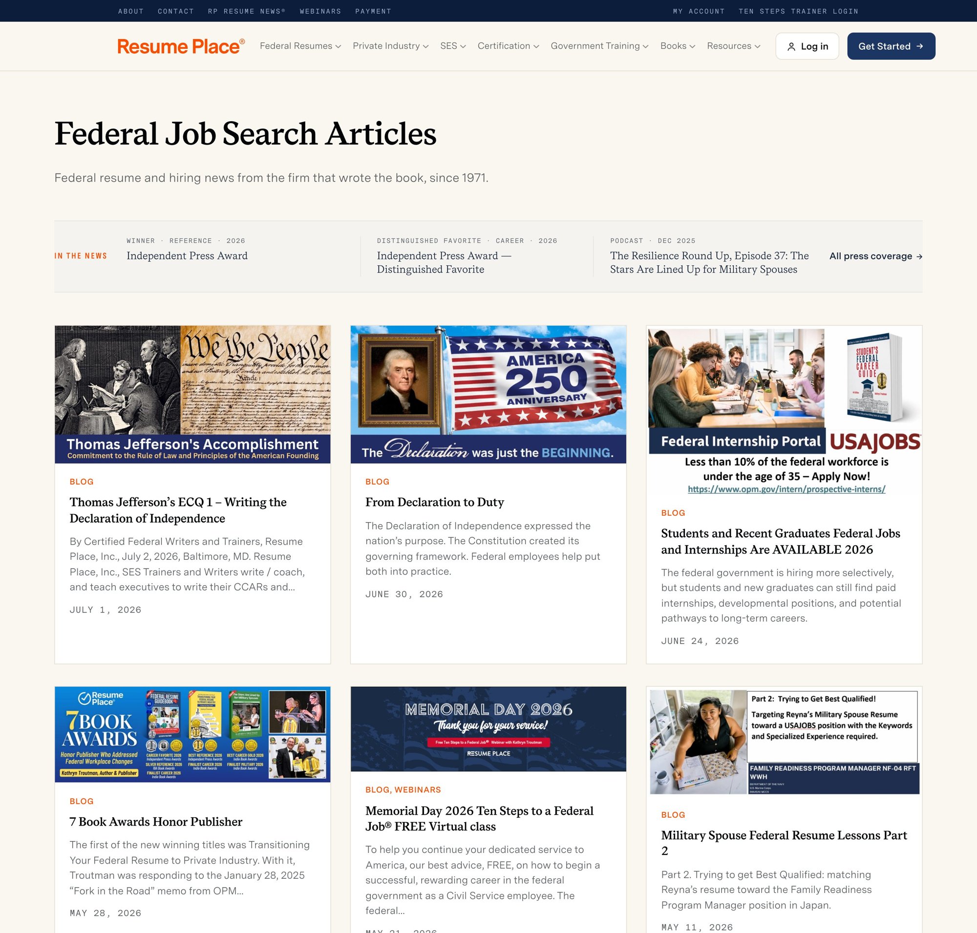 Federal Job Search Articles: the news page