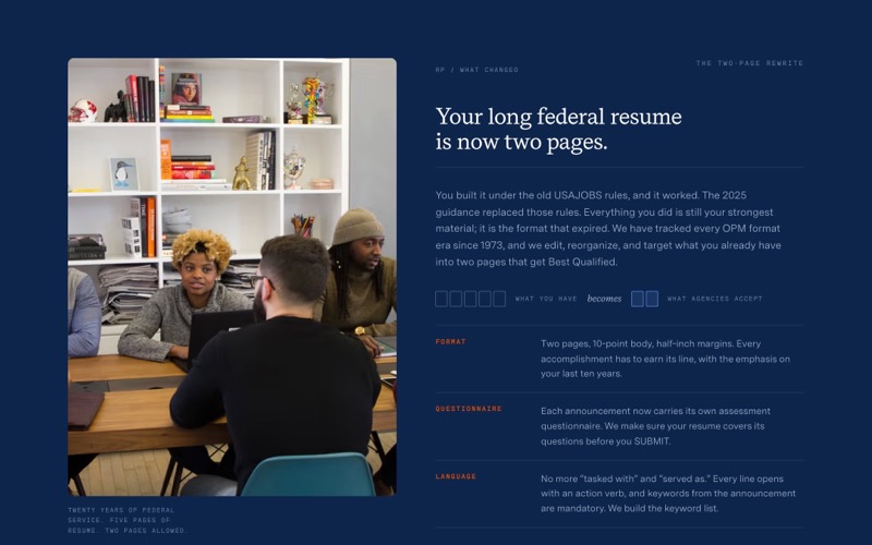 Two-page federal resume section